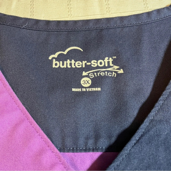 Buttersoft Stretch Colorblock Blue & Purple Scrub Top Women’s 3x Cotton Blend - Picture 6 of 7